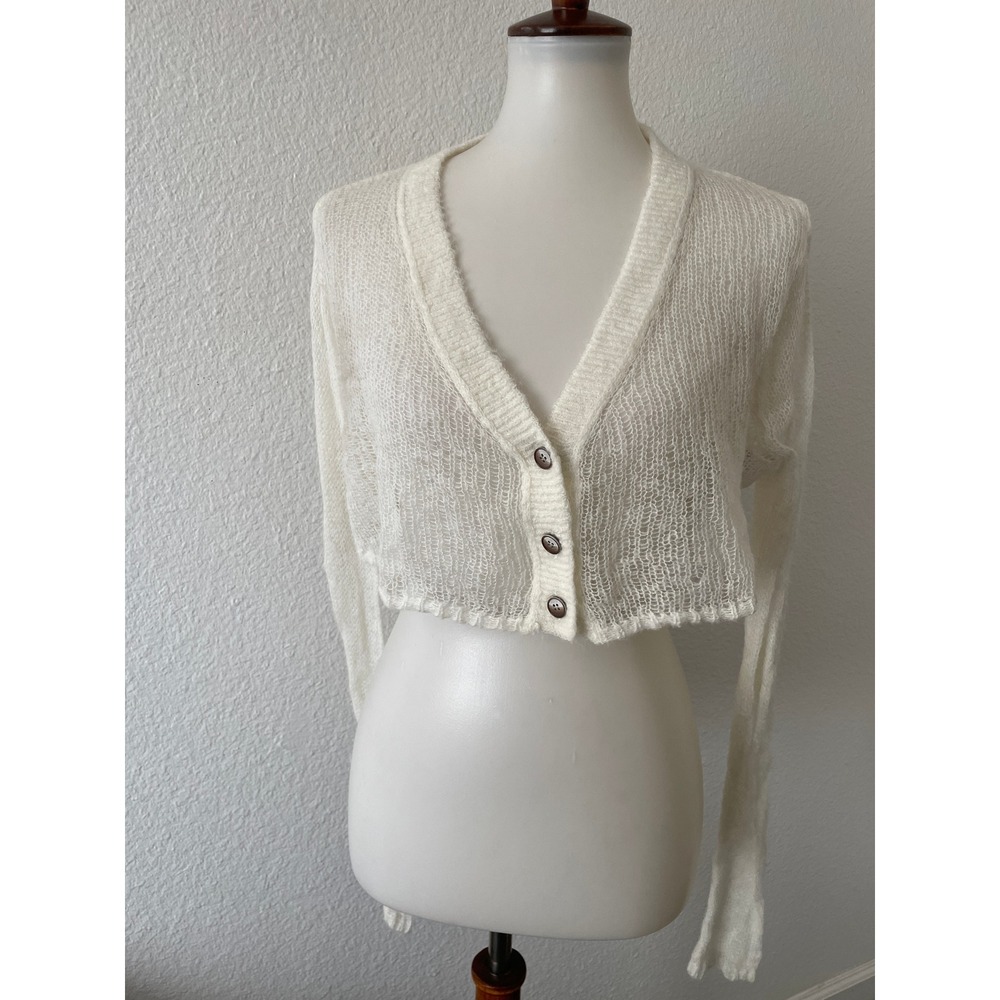 Urban Outfitters Sadie Cardigan Sweater Women M Sheer Cropped Knit Coquette
